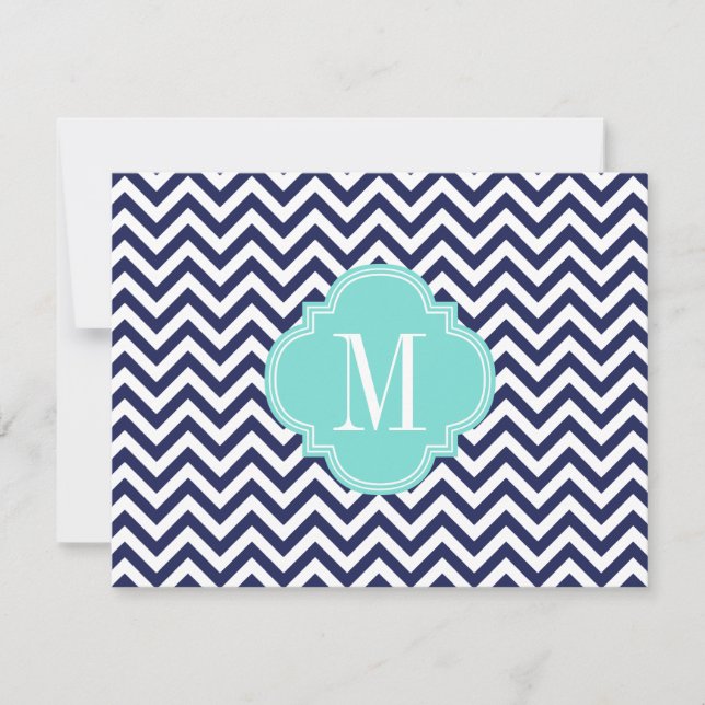 Carte De Correspondance Marine Chevron Zigzag Monogramme personnalisé (Devant)
