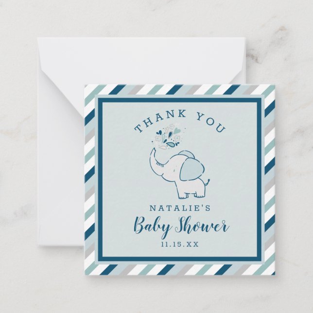 Carte De Correspondance Marine & Mint Cute Elephant Baby shower Merci (Devant)