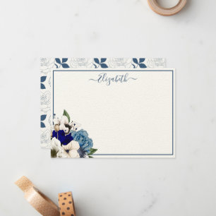 Carte De Correspondance Marine sophistiquée Dusty Blue Floral Personnalisé
