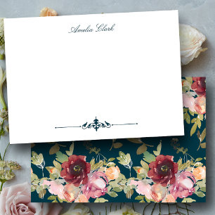 Carte De Correspondance Maroon élégant et Turquoise floral