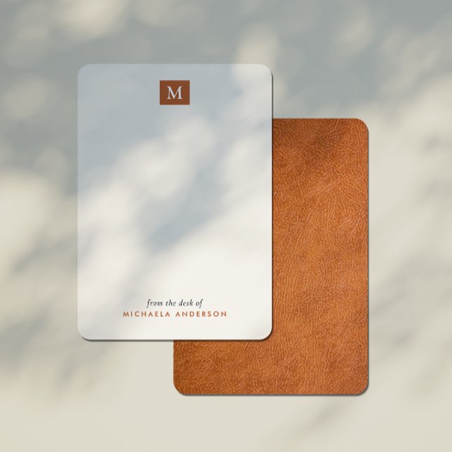 Carte De Correspondance Marron Moderne Cuir Monogramme & Nom (Créateur téléchargé)