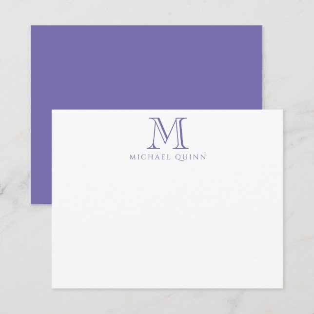 Carte De Correspondance Masculine Purple Initiales Nom Monogramme Purple (Devant / Derrière)