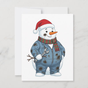 Carte De Correspondance Mécanicien Bonhomme de Neige Noël 2026 Fête Bleu C