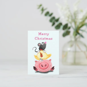 Carte De Correspondance Meilleurs Amis Piggy Chick et souris Noël