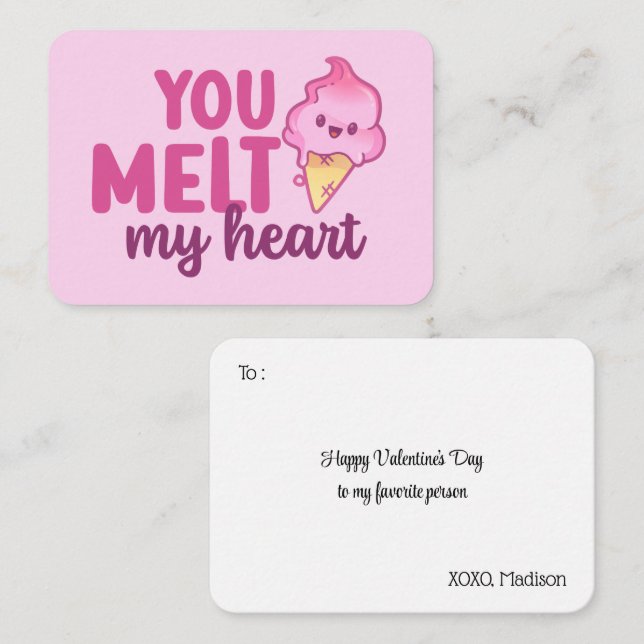 Carte De Correspondance Melt My Heart Funny Pun mignon Pink Valentine's Da (Devant / Derrière)