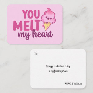 Carte De Correspondance Melt My Heart Funny Pun mignon Pink Valentine's Da