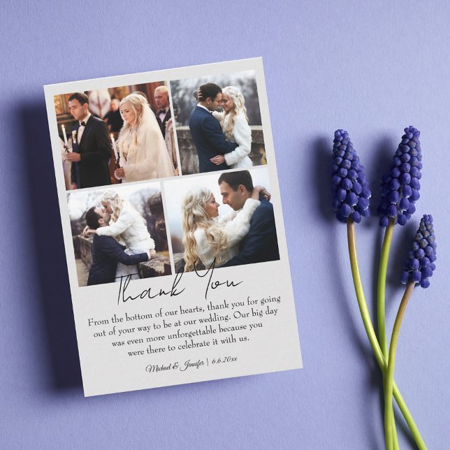 Carte De Correspondance merci 4 photos collage minimum chic mariage (Créateur téléchargé)