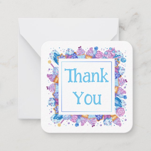 Carte De Correspondance Merci avec Desserts Bleus (Devant)