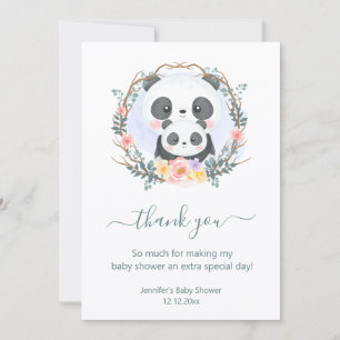 Carte De Correspondance merci baby shower aquarelle mignon pandas vert