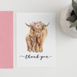 Carte De Correspondance Merci Baby shower Highland Cow