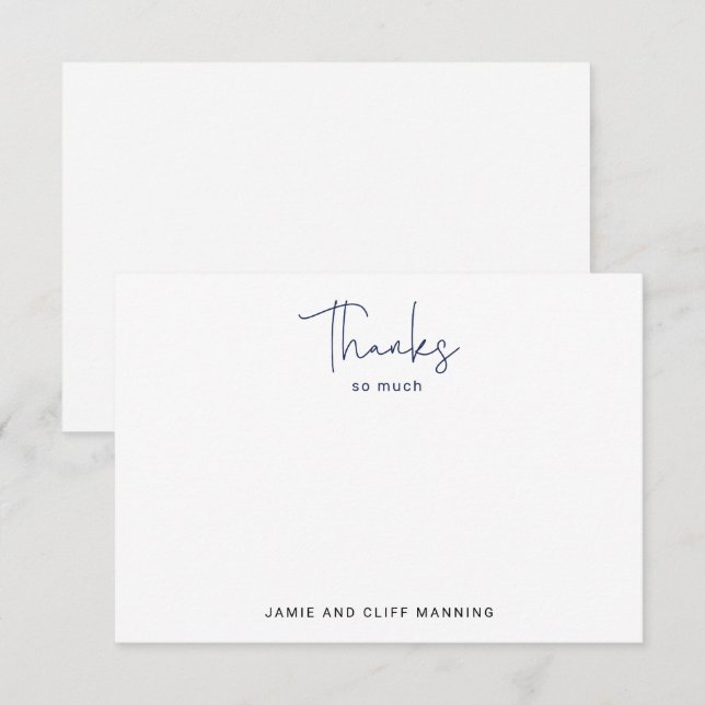 Carte De Correspondance Merci beaucoup écriture manuscrite Navy Blue (Devant / Derrière)