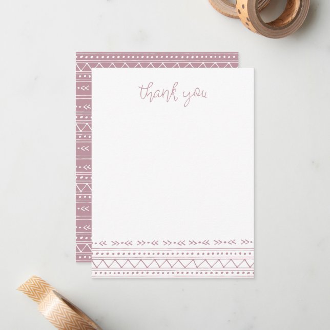 Carte De Correspondance Merci Boho moderne Mauve (Devant/Arrière en situation)