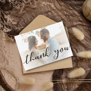 Carte De Correspondance merci calligraphie moderne mariage photo délavée 