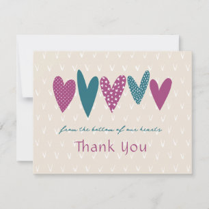 Carte De Correspondance Merci coeur coeur Magenta Turquoise