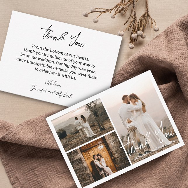 Carte De Correspondance merci collage de 3 photos de mariage moderne (Créateur téléchargé)
