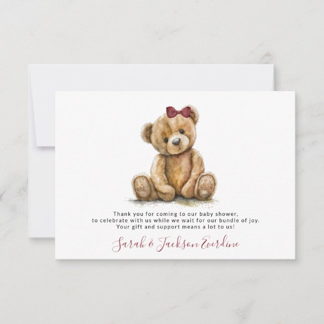Carte De Correspondance Merci de Baby shower de l'ours en peluche (Devant)