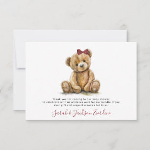 Carte De Correspondance Merci de Baby shower de l'ours en peluche