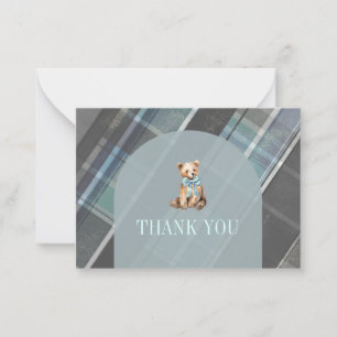 Carte De Correspondance Merci de Baby shower d'ours en peluche gris et ble