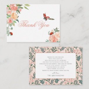 Carte De Correspondance Merci de Baby shower Rose de la petite dame Ladybu