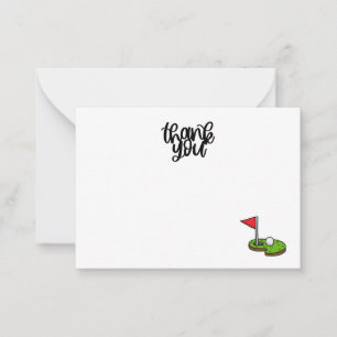 Carte De Correspondance Merci de golf avec texte et drapeau en vert