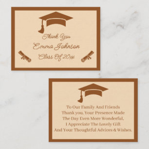 Carte De Correspondance Merci De Graduation Customisé Brown Et Beige