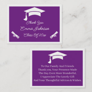 Carte De Correspondance Merci De Graduation Customisé violet et blanc