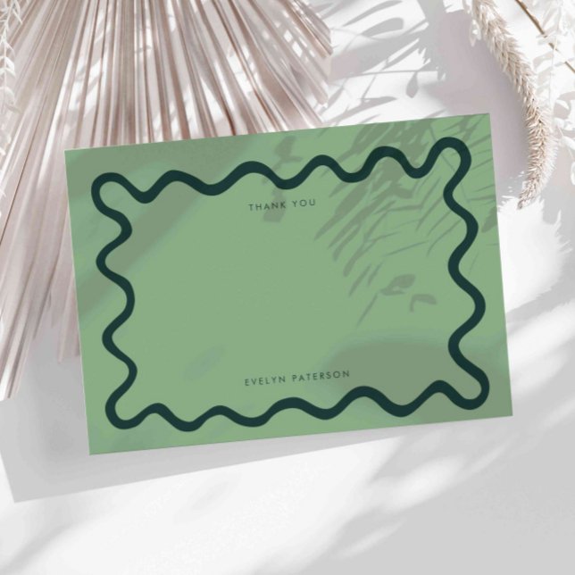 Carte De Correspondance Merci de la ligne verte très ondulée (Créateur téléchargé)