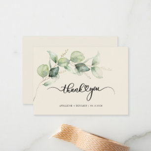 Carte De Correspondance Merci de Mariage à lettres mains d'eucalyptus budg