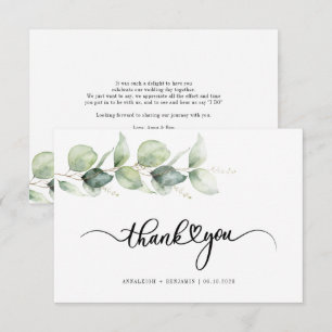 Carte De Correspondance Merci de Mariage à lettres mains d'eucalyptus budg