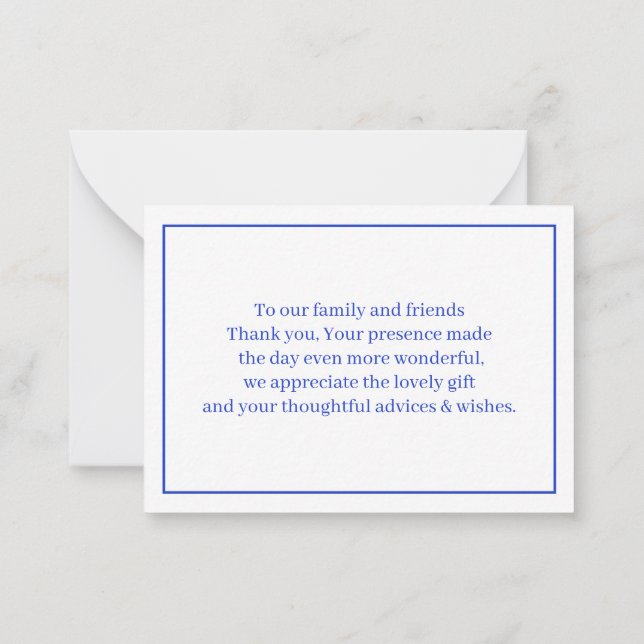 Carte De Correspondance Merci de Mariage personnalisé bleu simple (Dos)