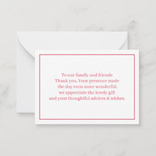 Carte De Correspondance Merci de Mariage rouge personnalisé