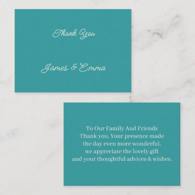 Carte De Correspondance Merci de Mariage Turquoise simple (Devant / Derrière)