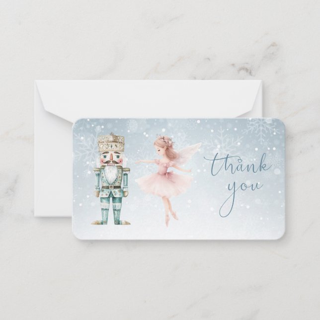 Carte De Correspondance Merci de Noël Ballerina & Nutcracker (Devant)