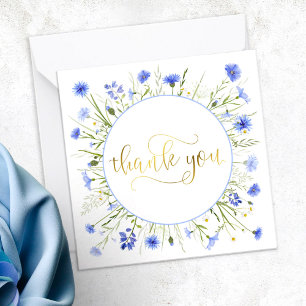 Carte De Correspondance Merci de script en or Pastel Blue Fleur sauvage