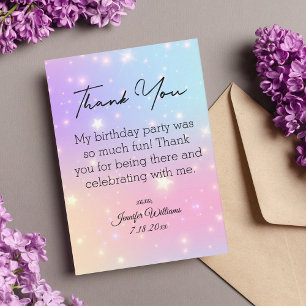 Carte De Correspondance merci, doux 16 étoiles holographiques colorées