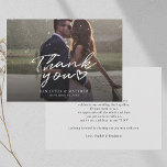 Carte De Correspondance Merci du jour de mariage avec une photo moderne<br><div class="desc">Une façon géniale et réfléchie de remercier vos amis,  votre famille et vos collègues qui vous ont honoré leur présence lors de votre mariage avec cette photo moderne,  cartes de remerciement avec script écrit "merci" et un coeur d'amour.</div>