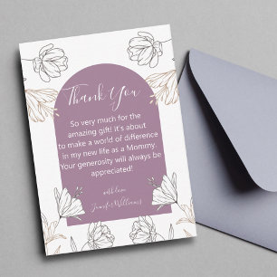 Carte De Correspondance merci fille baby shower violet arc fleuri