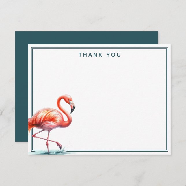 Carte De Correspondance Merci Flamant rose aquarelle (Devant / Derrière)