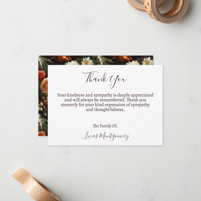 Carte De Correspondance Merci Fleur Funéraire De Dahlias, Sympathie (Devant/Arrière en situation)