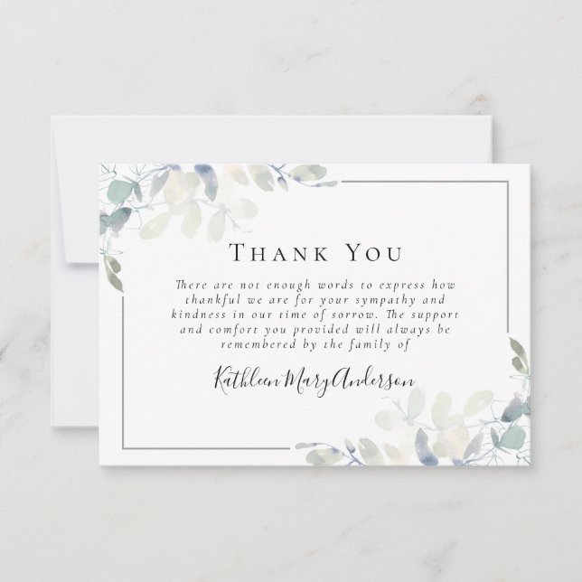 Carte De Correspondance Merci funéraire de Sympathy Eucalyptus (Devant)