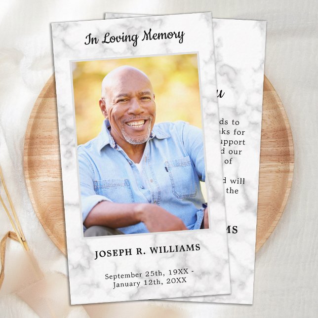 Carte De Correspondance Merci funéraire en marbre simple photo commémorati (Créateur téléchargé)