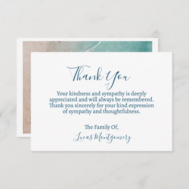 Carte De Correspondance Merci funéraire Ocean Beach, Sympathie (Devant / Derrière)