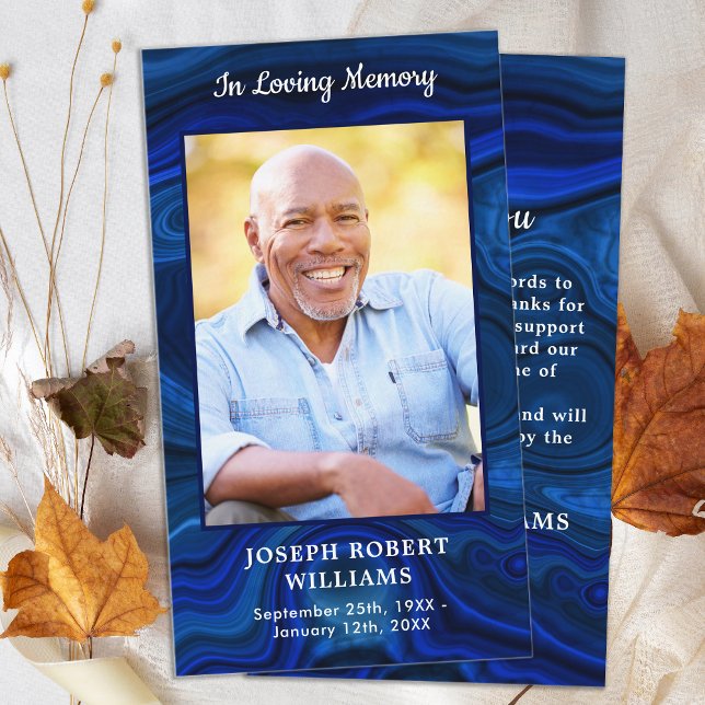 Carte De Correspondance Merci funéraire simple en marbre bleu (Créateur téléchargé)