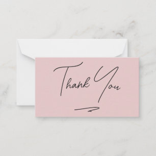 Carte De Correspondance Merci manuscrit minimaliste rose pâle