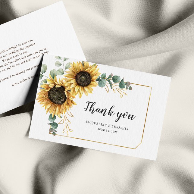 Carte De Correspondance Merci Mariage Budget Sunflower Eucalyptus  (Créateur téléchargé)