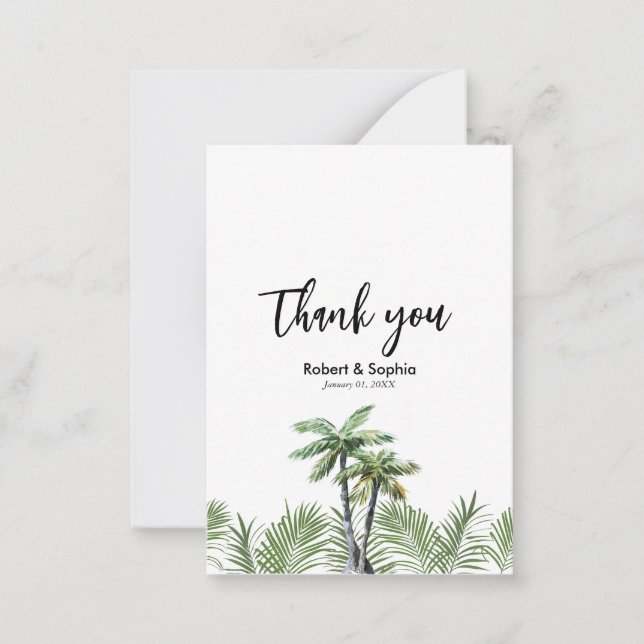 Carte De Correspondance Merci Mariage d'aquarelle moderne Palm Tree (Devant)