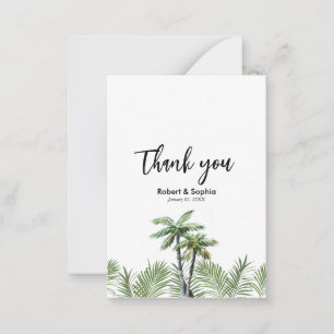 Carte De Correspondance Merci Mariage d'aquarelle moderne Palm Tree