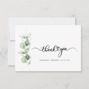 Carte De Correspondance Merci Mariage de script de verdure aquarelle
