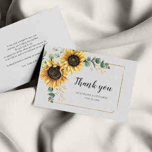 Carte De Correspondance Merci Mariage de tournesol Eucalyptus aquarelle