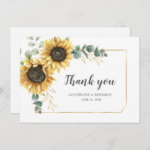 Carte De Correspondance Merci Mariage de tournesol floral Eucalyptus